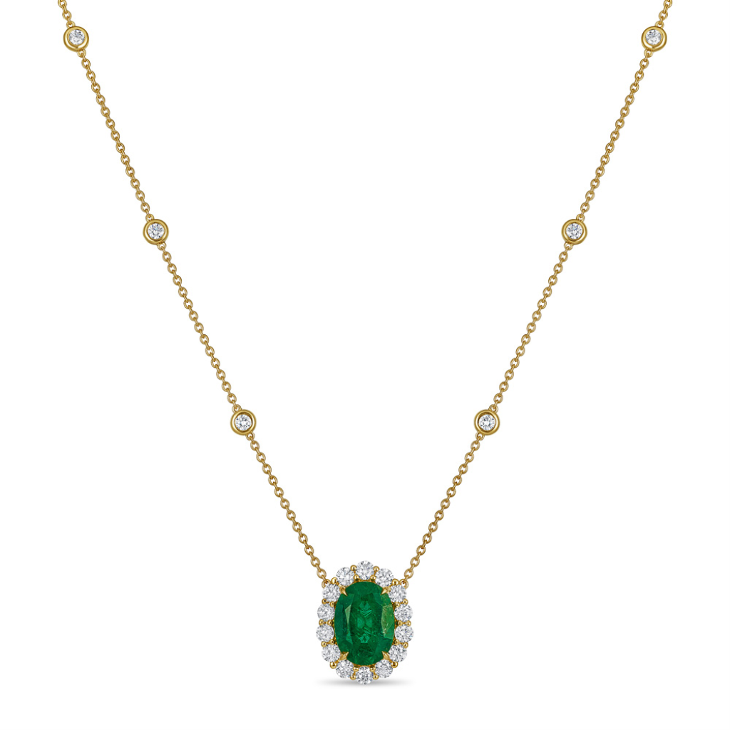 MARTIN FLYER Emerald & Diamond Halo Necklace