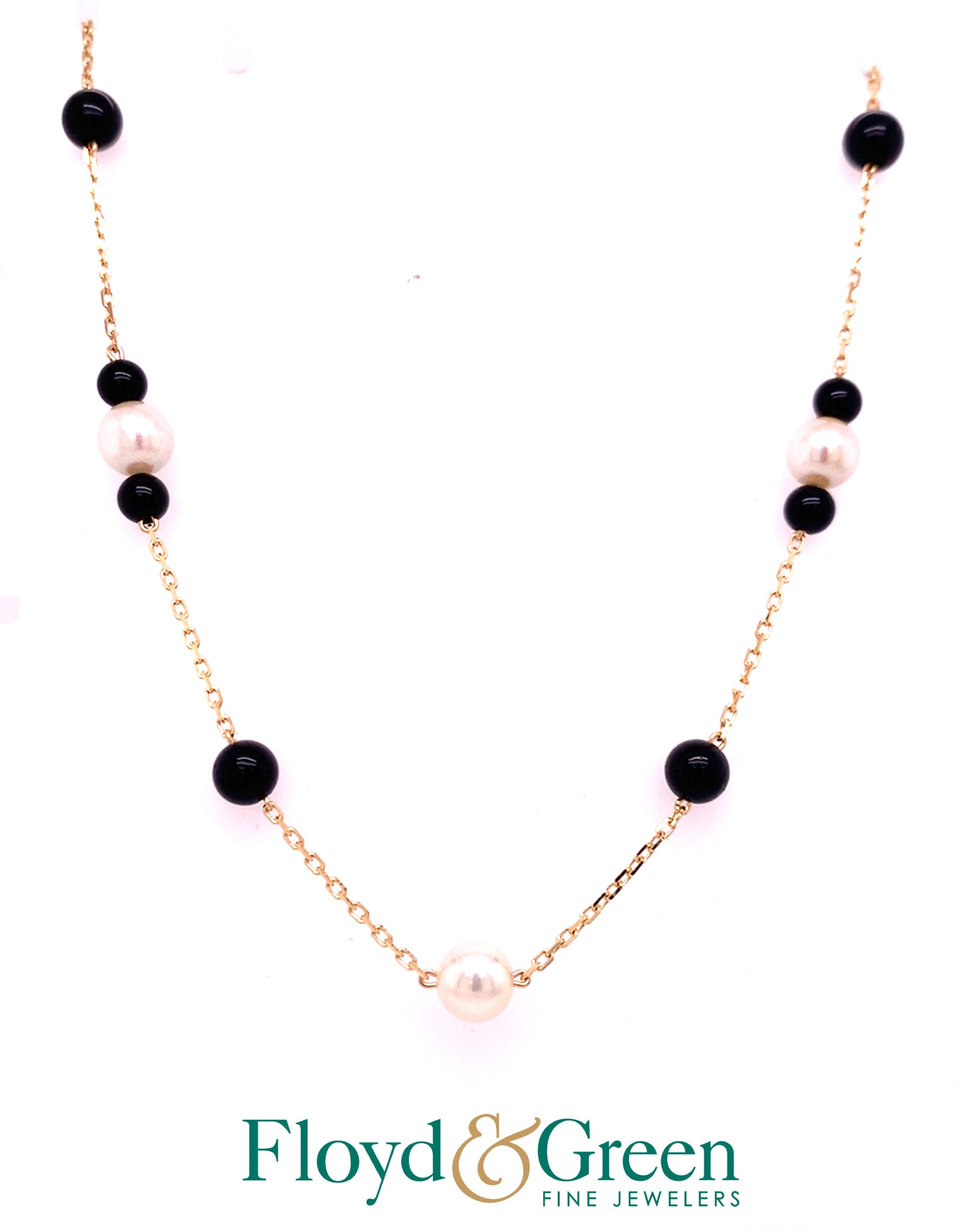 18KY Pearl and Onyx Necklace, 30.5 inch, 10.2g