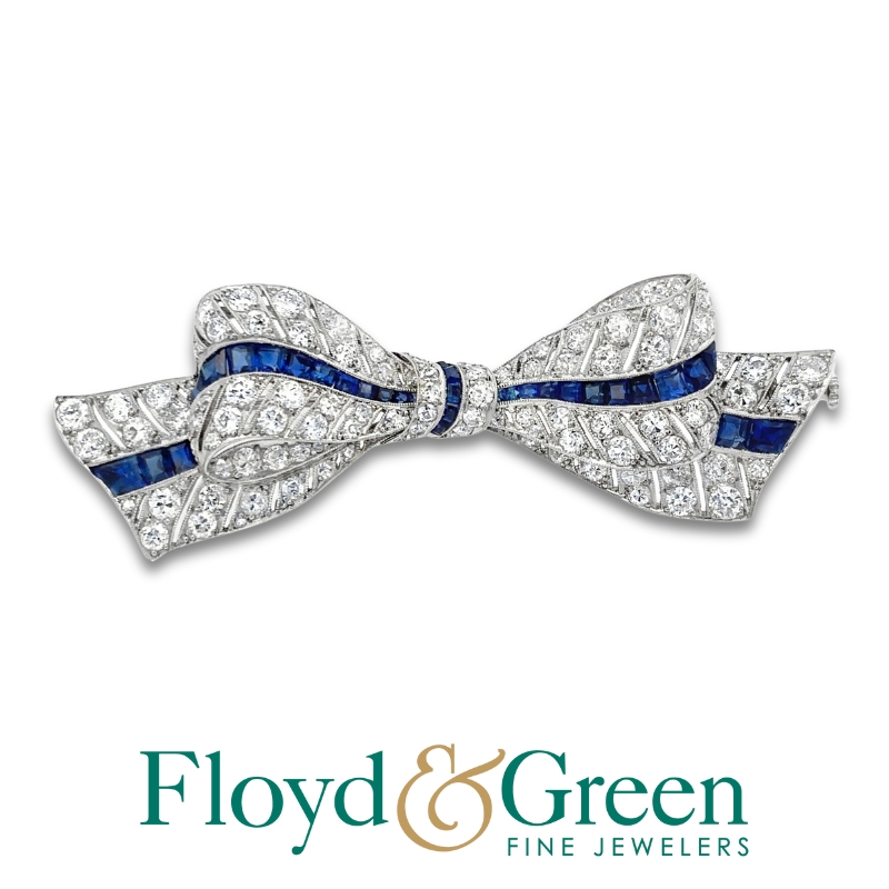 Diamond & Sapphire Bow Brooch