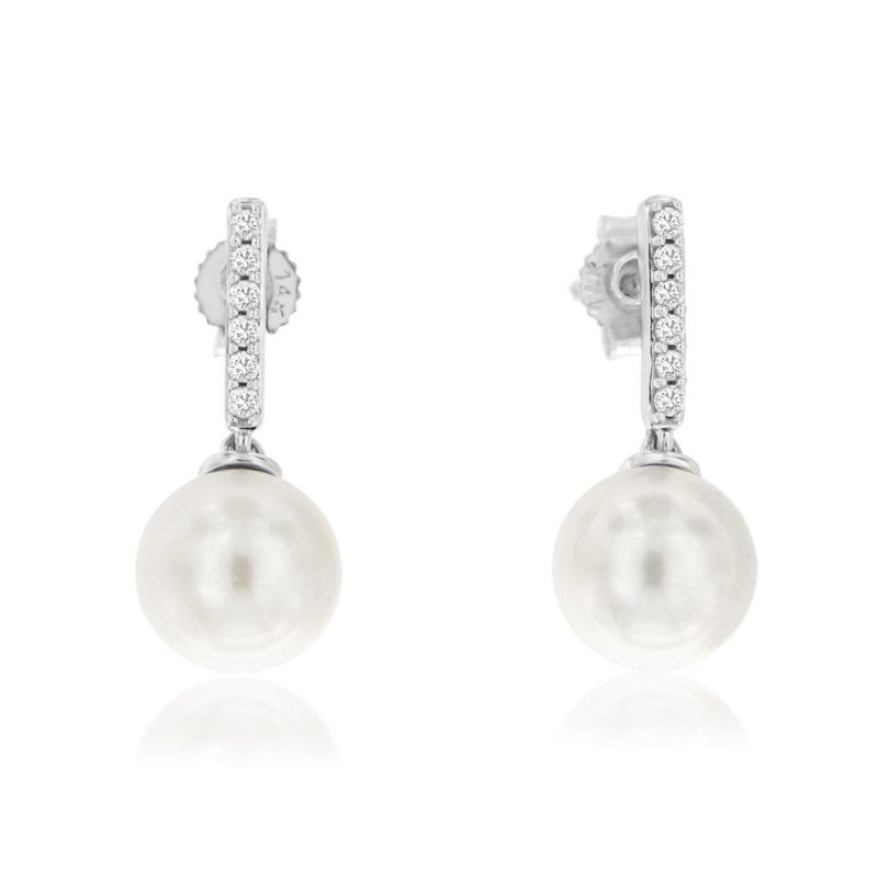 Pearl & Diamond Drop Earrings