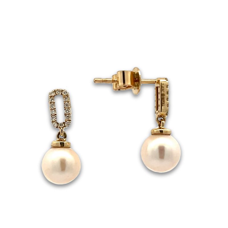 Diamond Square & Pearl Drop Earrings