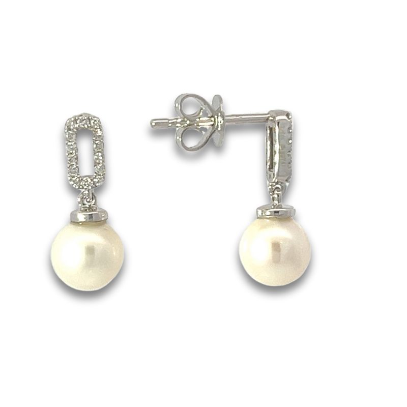 Diamond Square & Pearl Drop Earrings