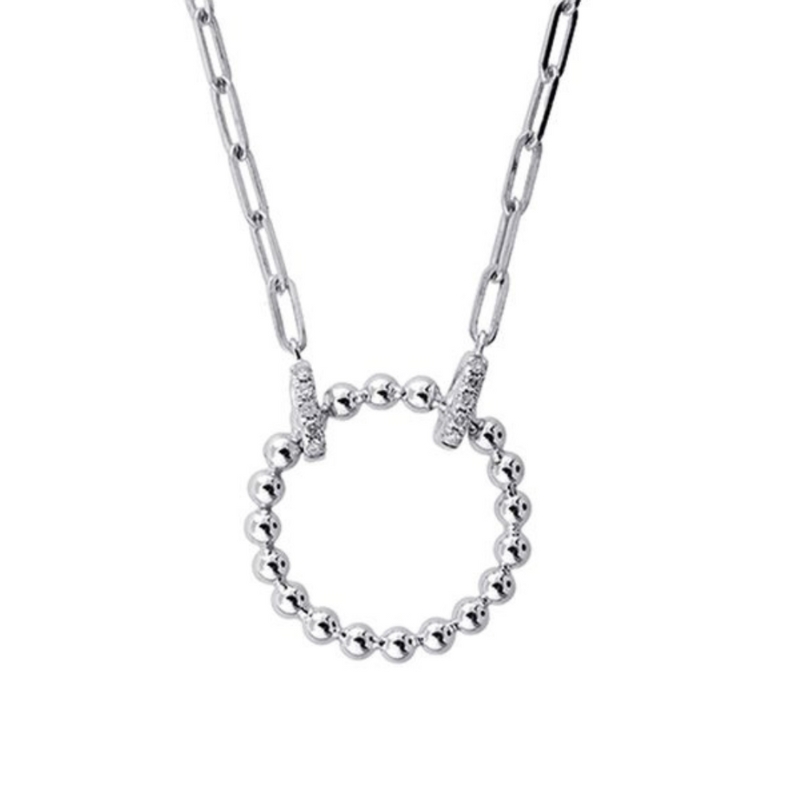 Beaded Circle Diamond Pendant Necklace