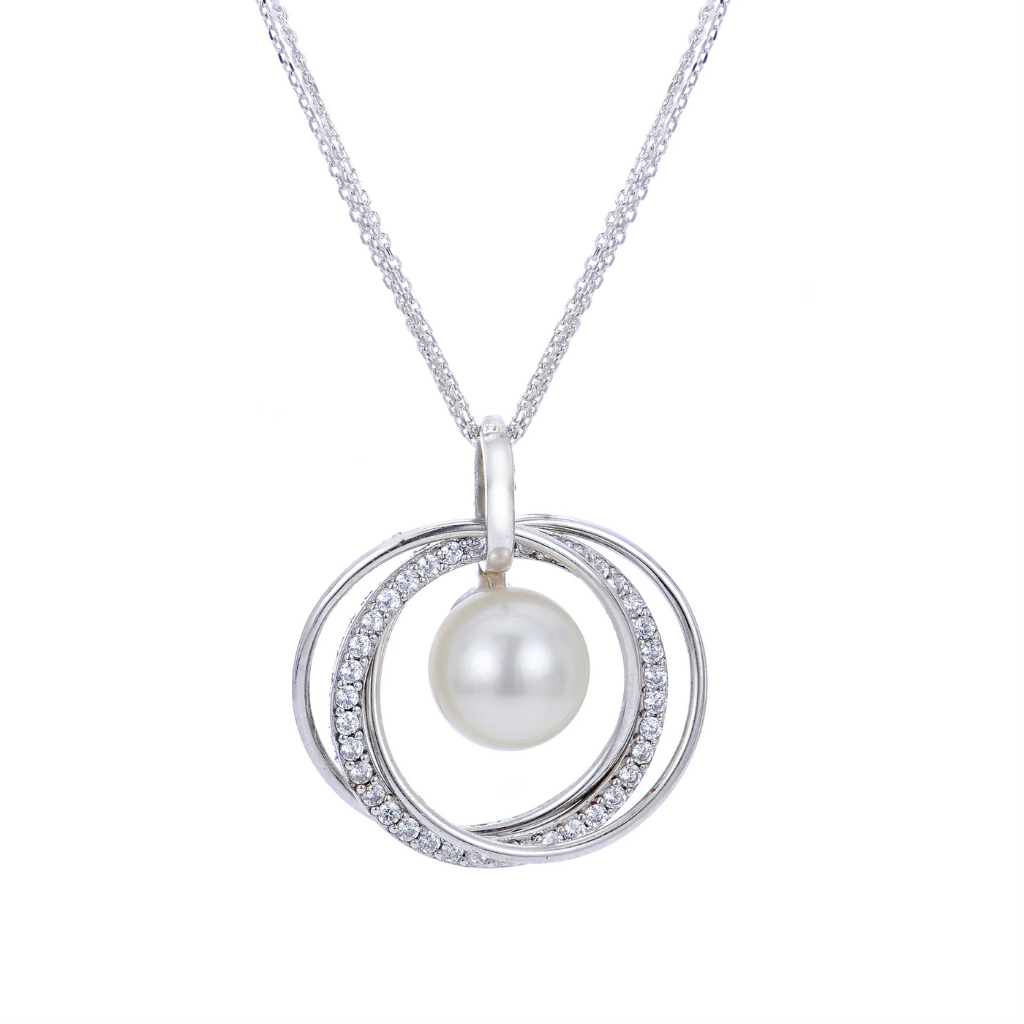 IMPERIAL PEARL White Topaz Triple Cirlce Pendant