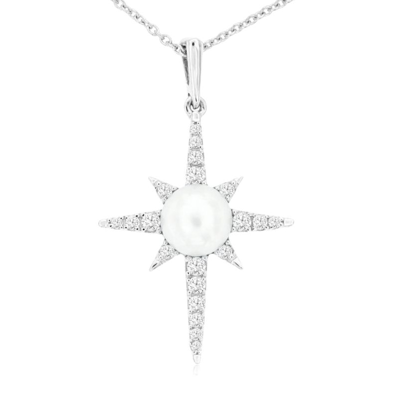 Pearl & Diamond Star Pendant Necklace