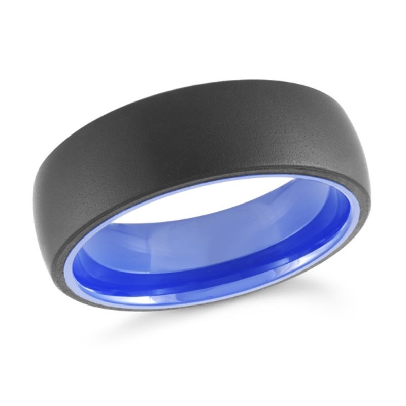 Tungsten Black & Blue Wedding Band 7MM - Size 9