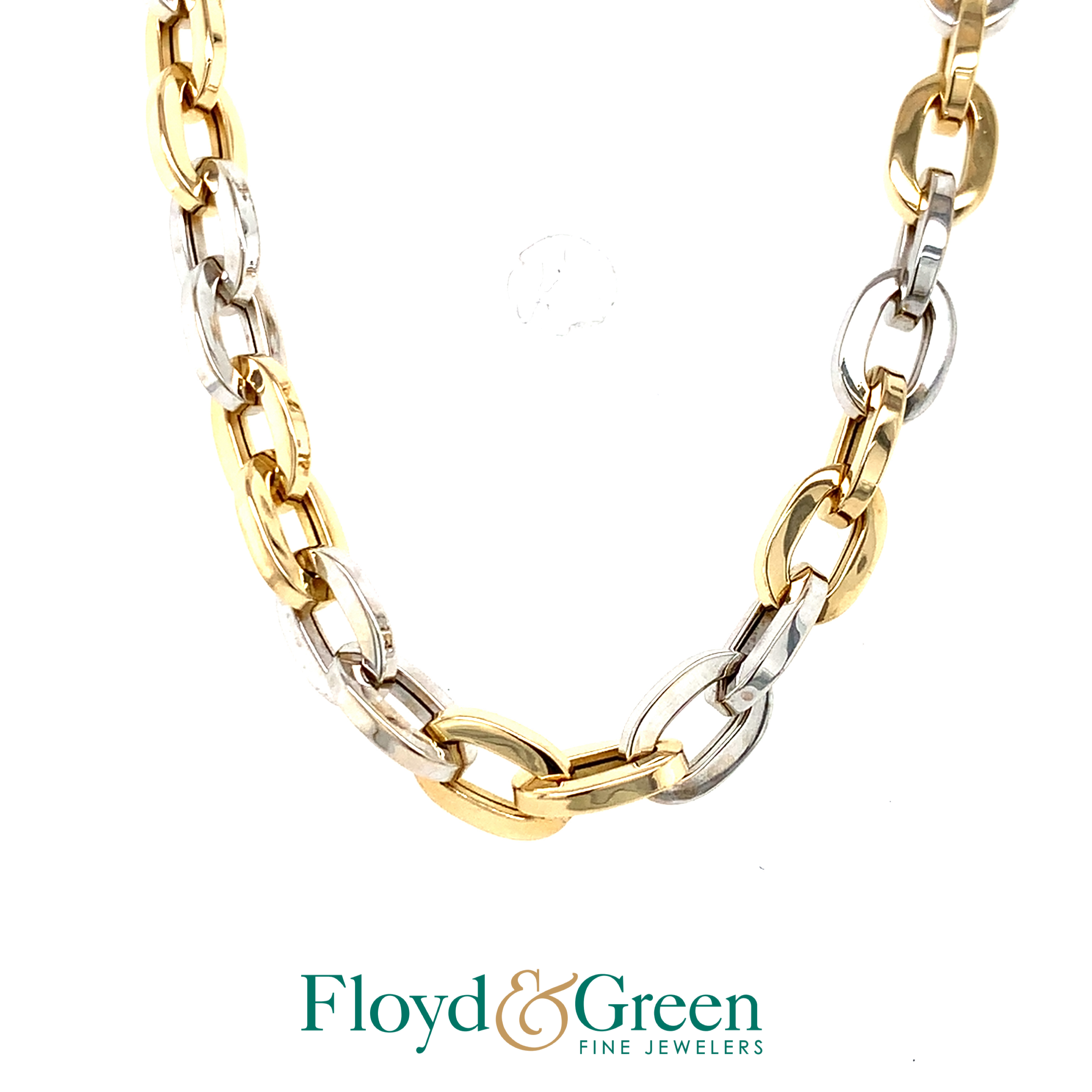 18K Two-Tone Link Necklace, 17 inch, 18.4g