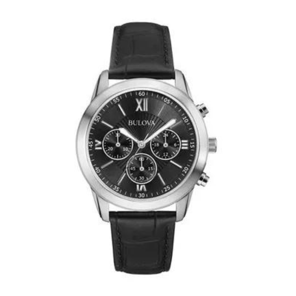 40 mm Classic Chronograph Leather Strap Stainless Steel Watch