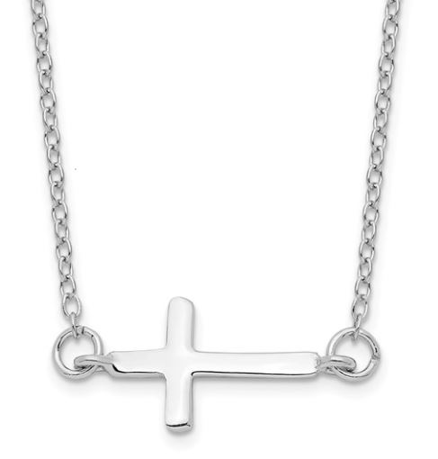 Sterling Silver Sideways Cross Pendant Necklace - 16