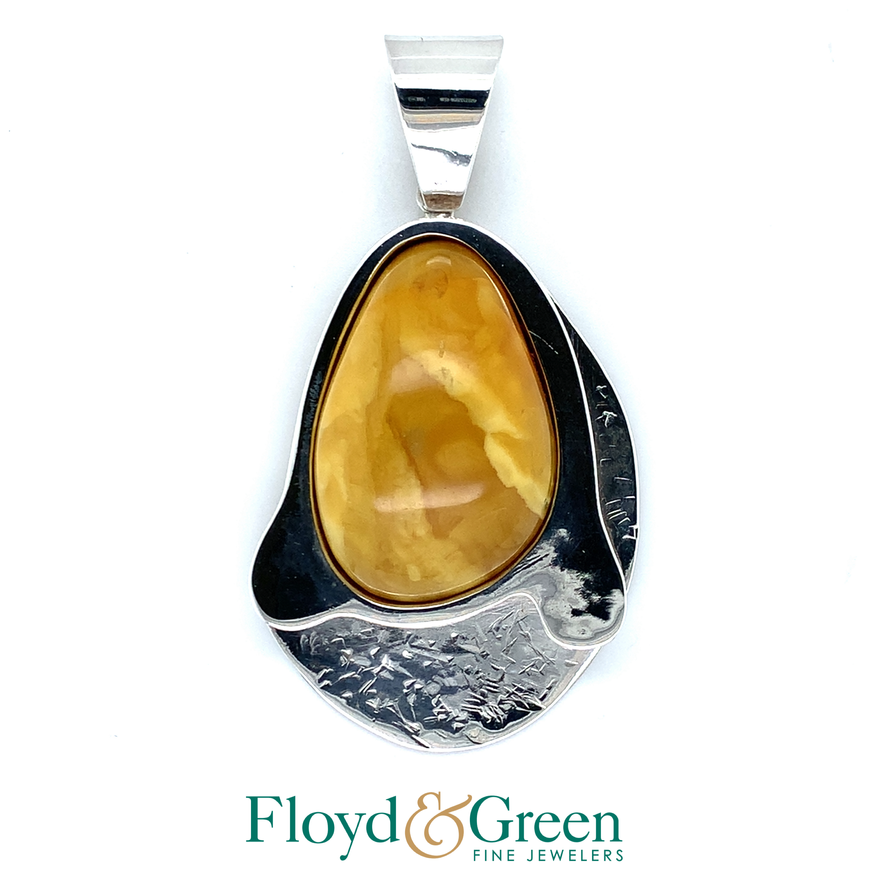 Sterling Silver Drop Pendant with Golden Yellow Glass Stone, 29.5g