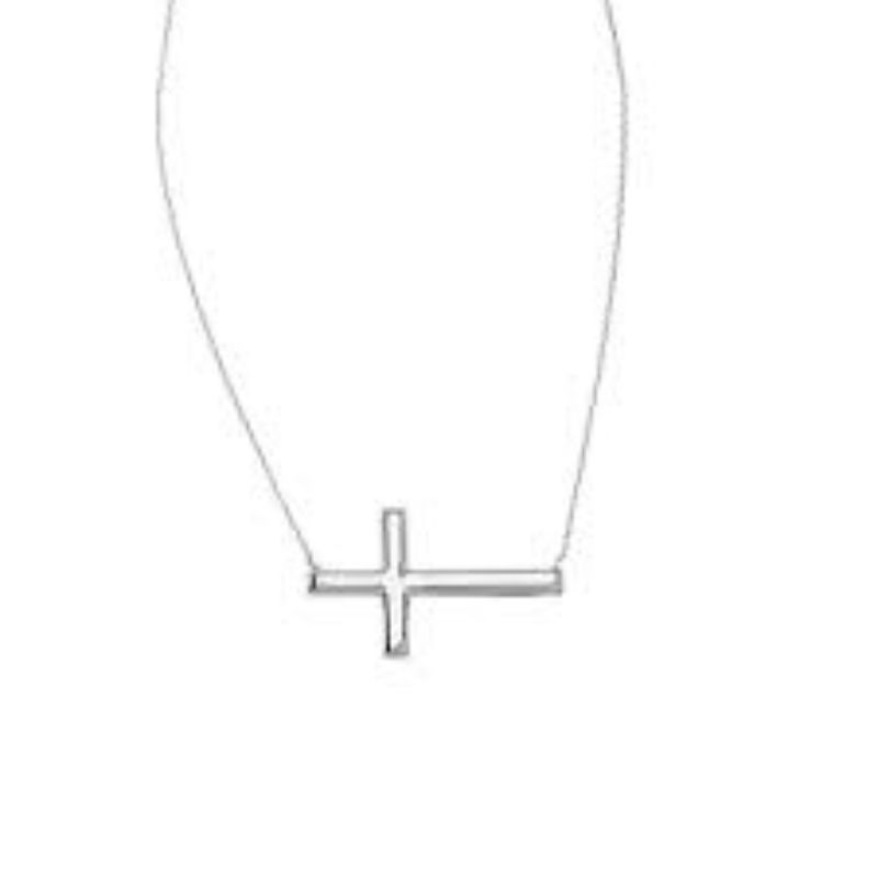 18 SS Small Horizontal Cross Necklace w/ Lobster Clasp