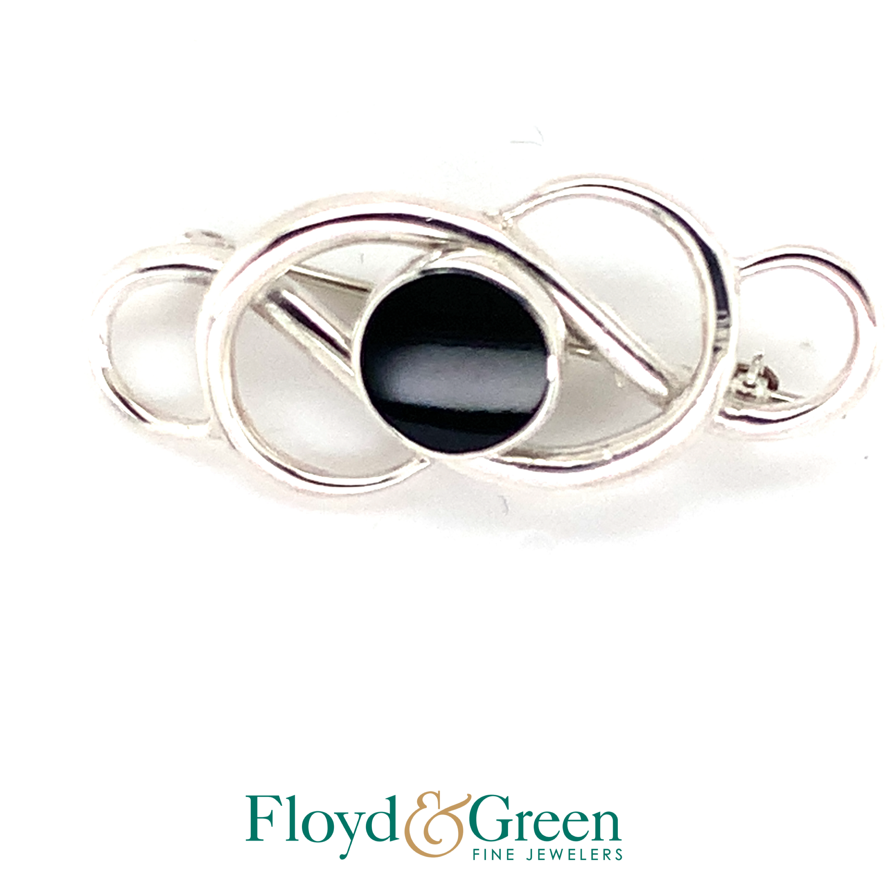 Sterling Silver Onyx Pin, 5.1g