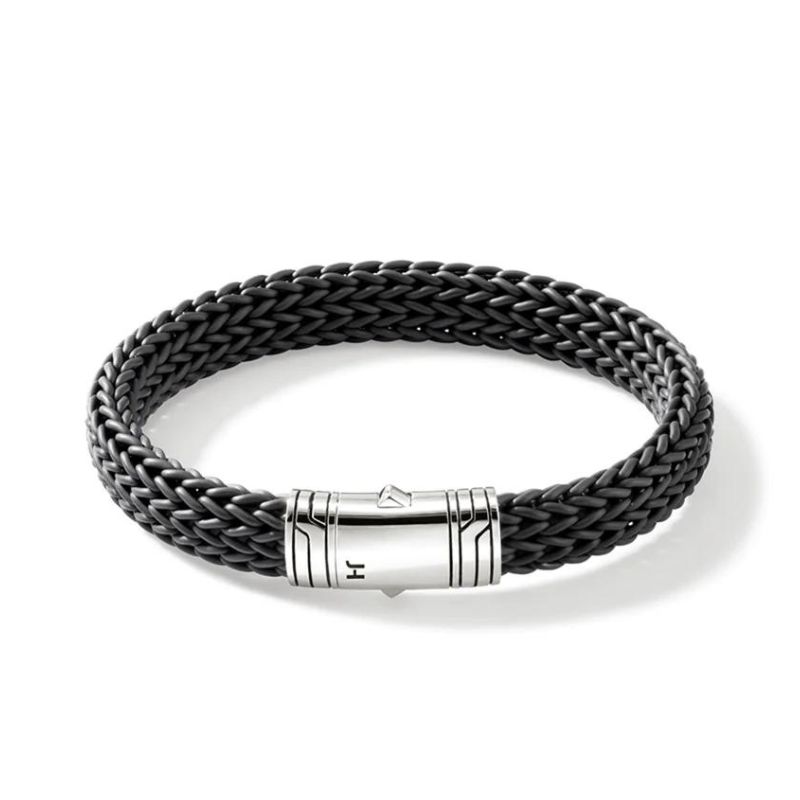 Sterling Silver Black Rubber Pusher Clasp Bracelet 10MM - Size UL