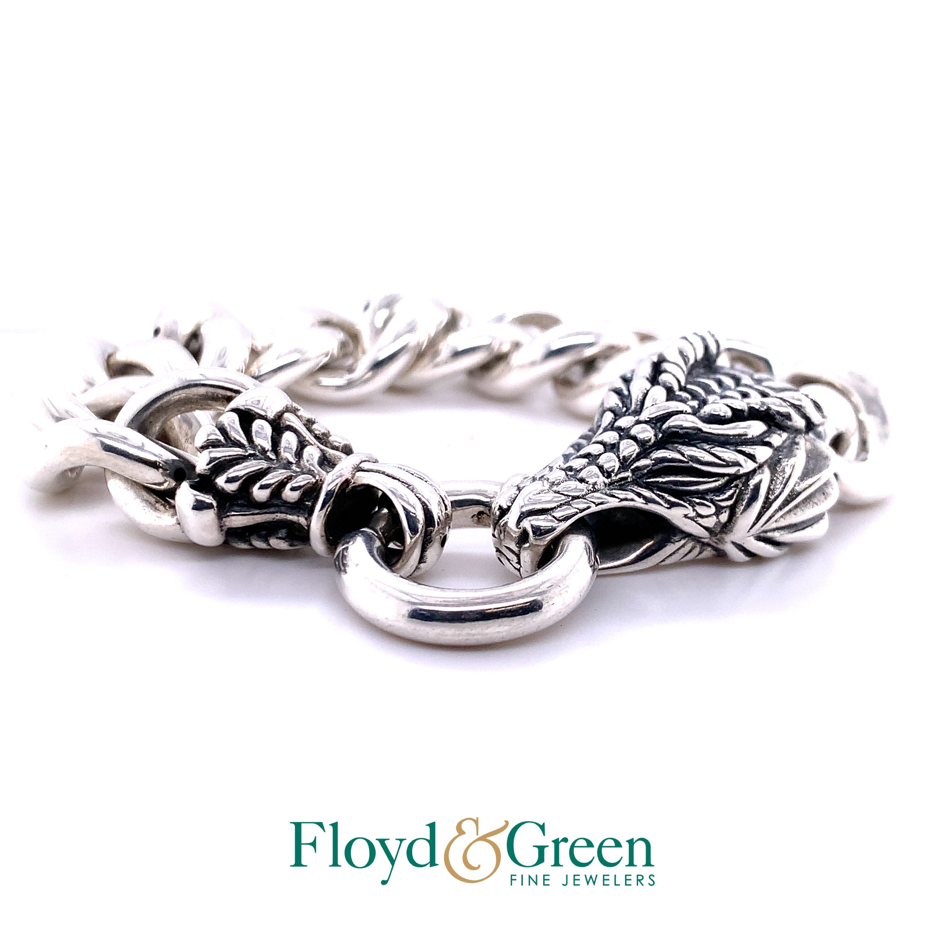 Sterling Silver Link Bracelet with Dragon Heads, 28.1g