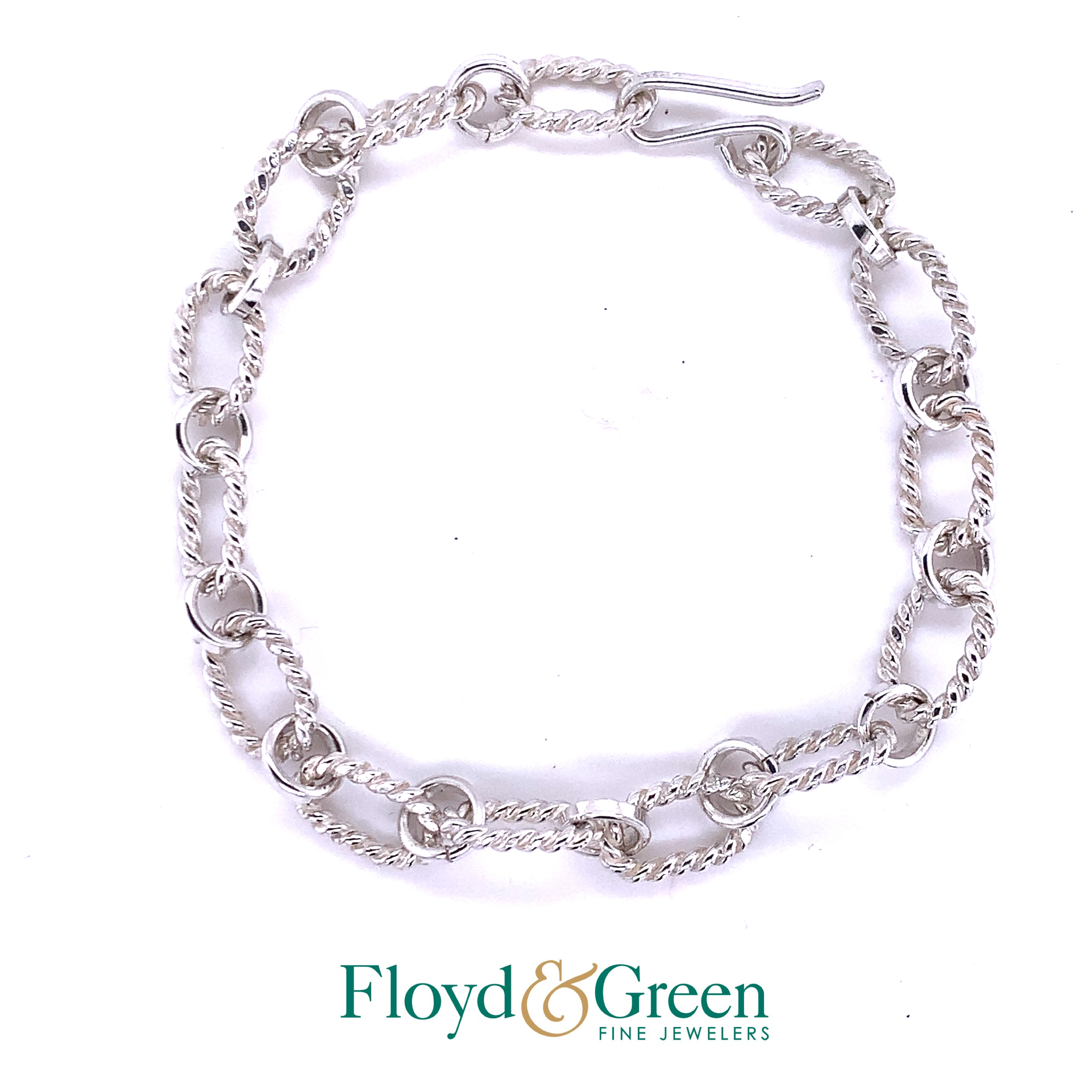 Sterling Silver Hammered Oval Link Bracelet, 8 inch, 12.4g