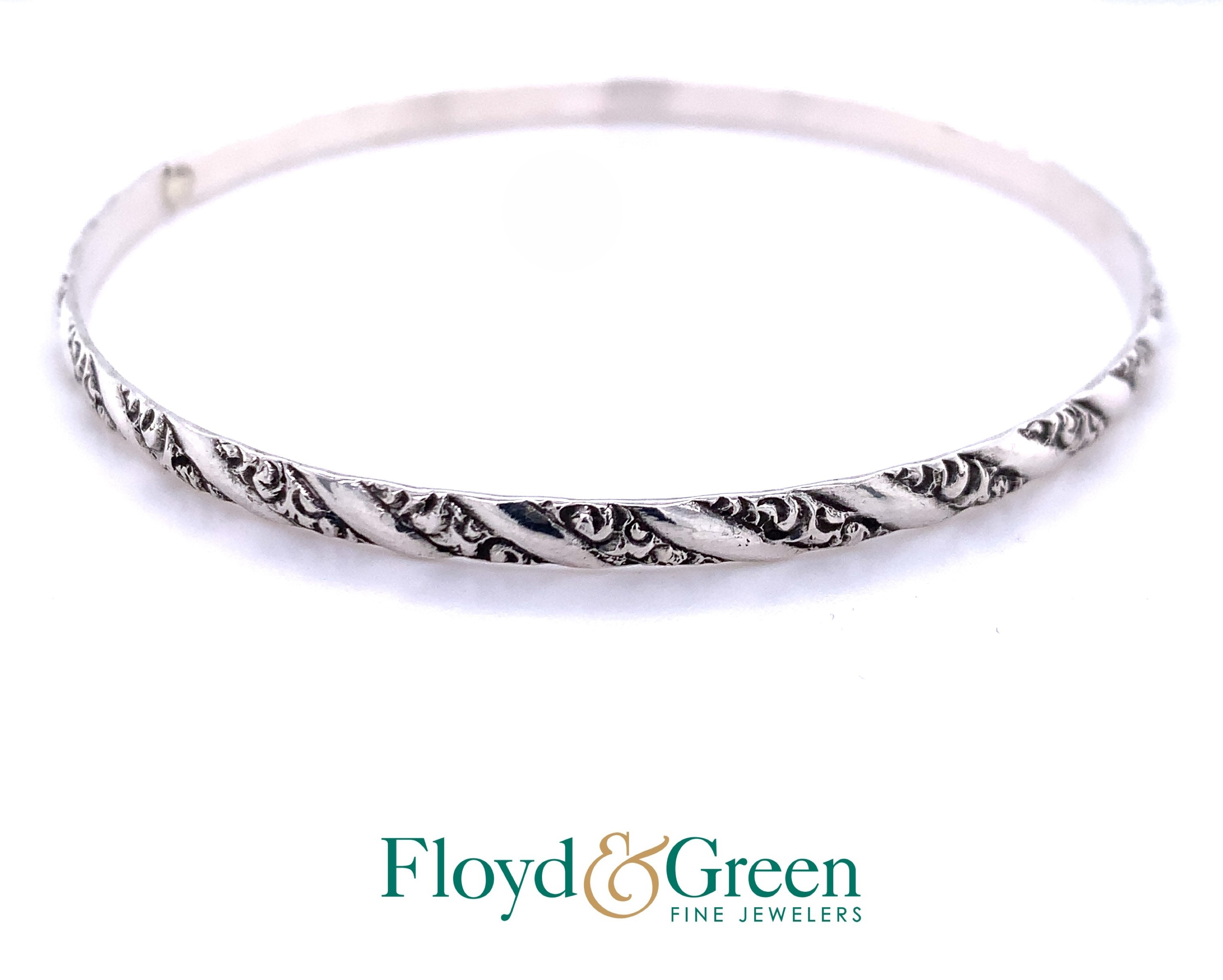 Textured Silver Bangle Bracelet