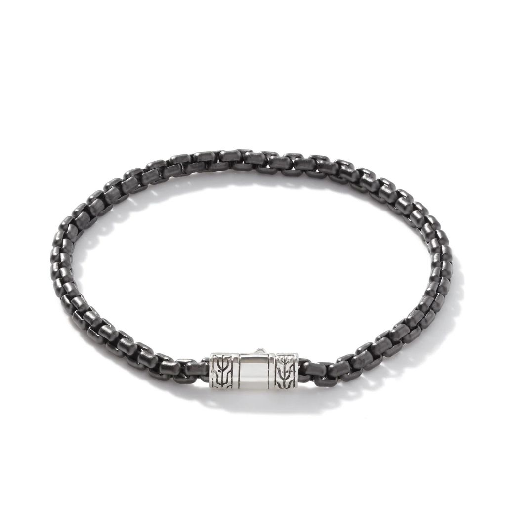 Black SS Class Box Chain Bracelet 4MM - Size ULarge