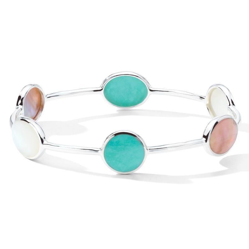 SS Polished Rock Candy 6-Stone Bangle w/ Isola