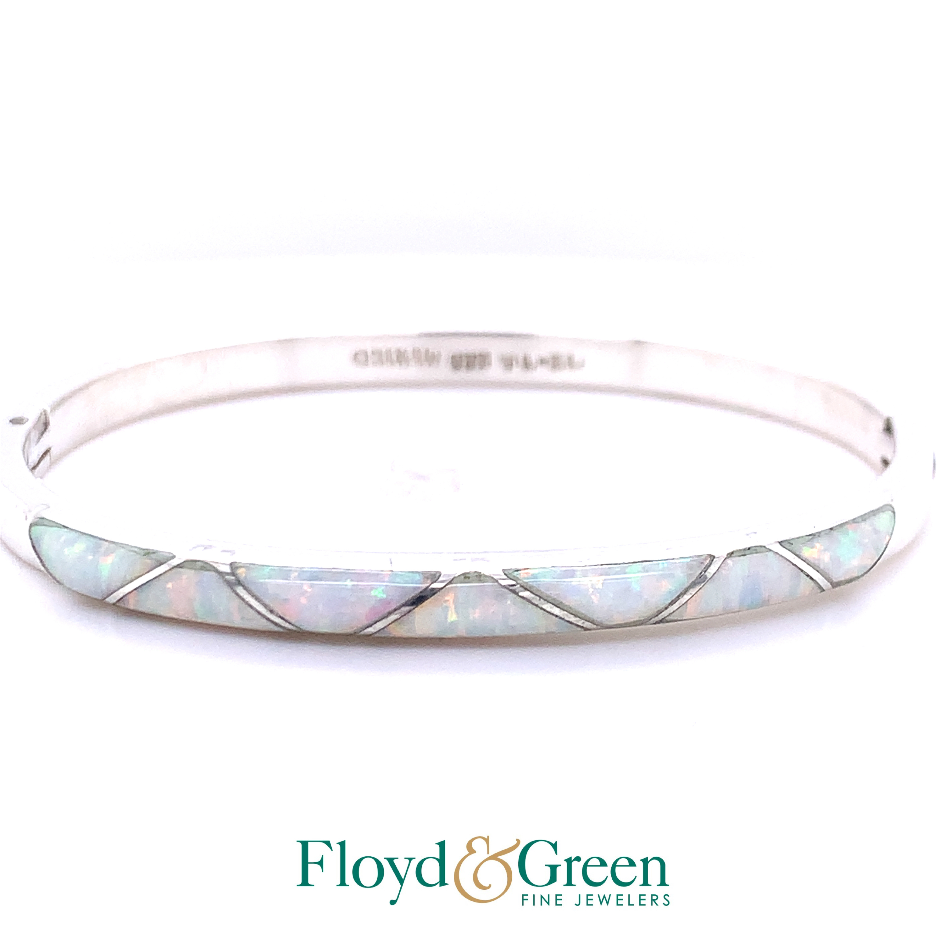 Sterling Silver Opal Hinged Bracelet, 21.4g