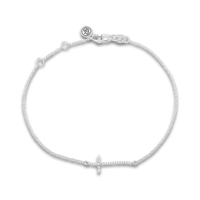 Sterling Silver Criss Cross Chain Bracelet .05ctw