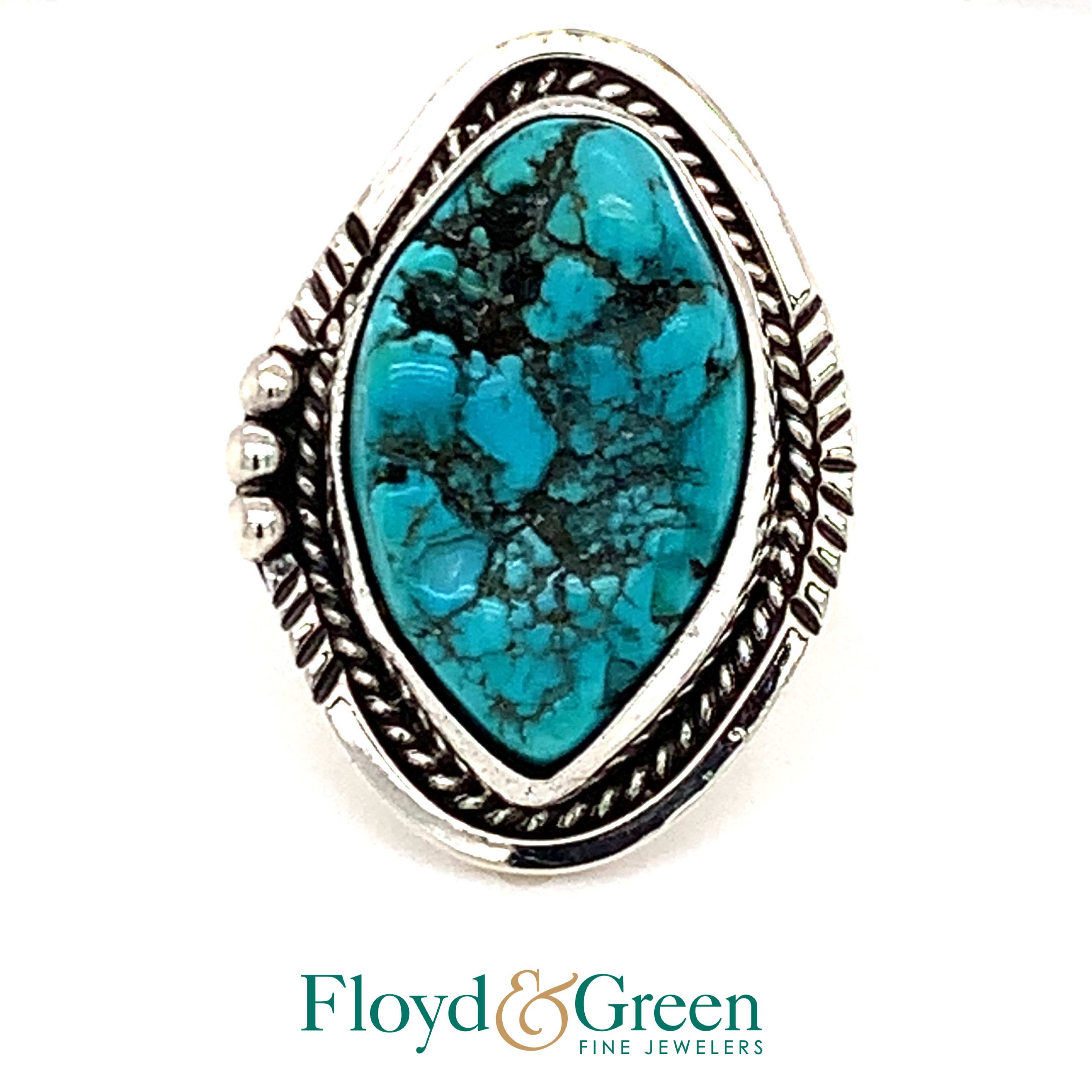 Sterling Silver Turquoise Ring, Size 7.5, 9.3g