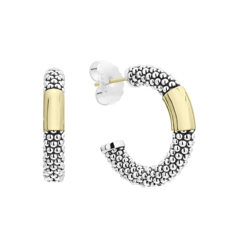 LAGOS High Bar Two-Tone Station Caviar Hoop Earrings