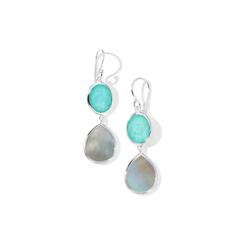 SS Rock Candy Oval & Teardrop Earrings w/ Turquoise Doublet & Brown Shell