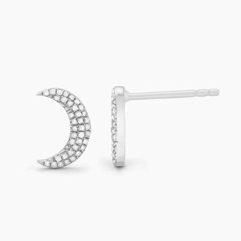 S/O-Sterling Silver Mini Moons Stud Earrings .10ctw