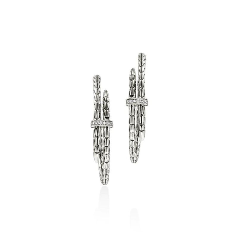 JOHN HARDY Spear Bypass Diamond Hoop Earrings