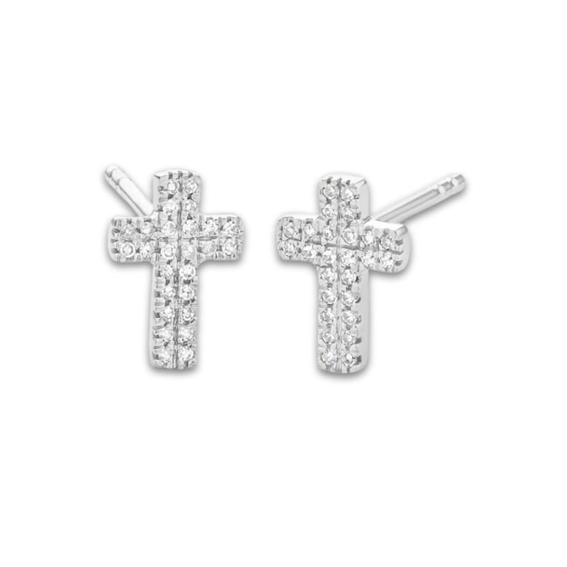 Sterling Silver Small Cross Stud Earrings .09ctw