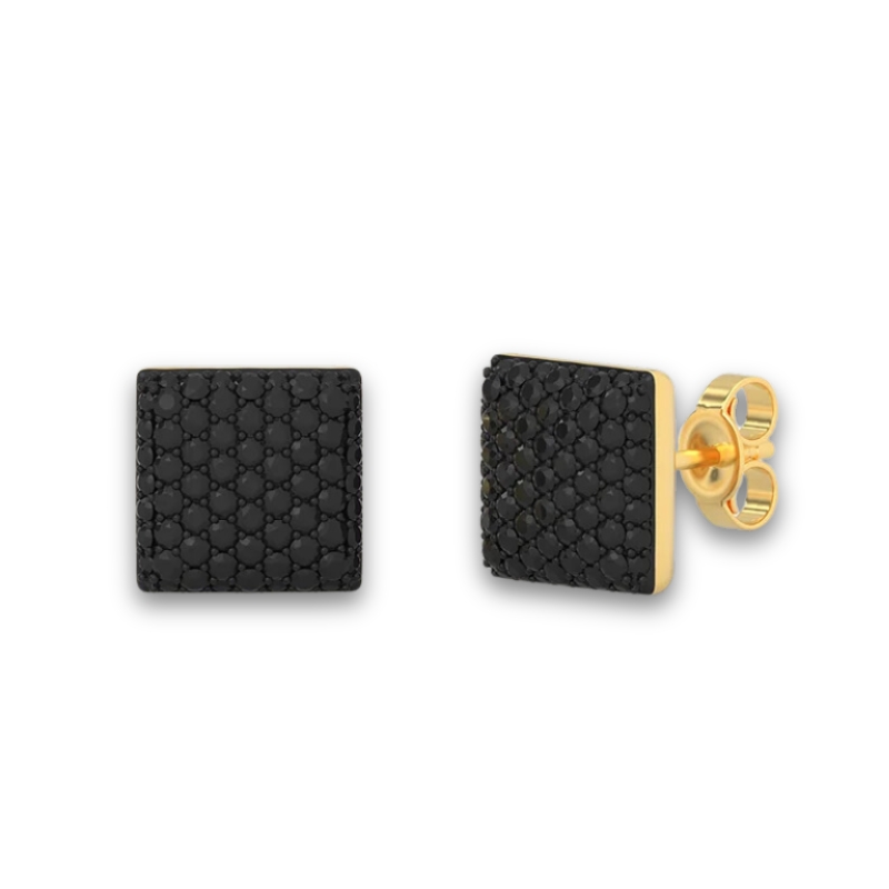 YGP Small Cube Stud Earrings w/ Black Happy Zircons