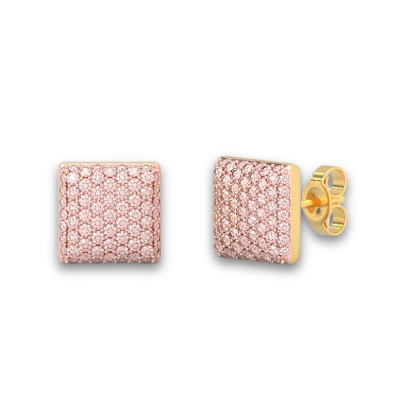 YGP Small Cube Stud Earring w/ Pink Happy Zircons