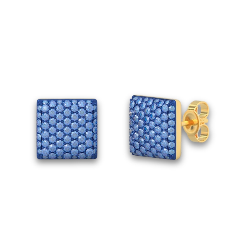 YGP Small Cube Stud Earrings w/ Blue Happy Zircons