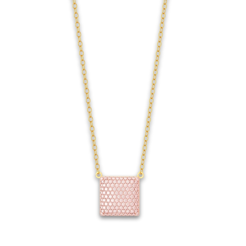 YGP Small Cube Pendant Necklace w/ Pink Happy Zircons