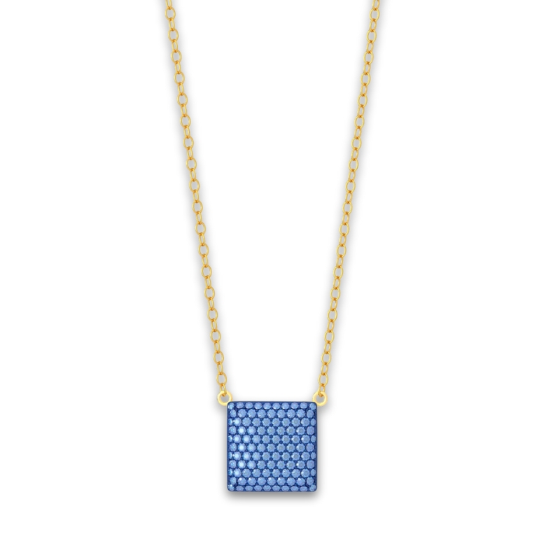 YGP Small Cube Pendant Necklace w/ Blue 