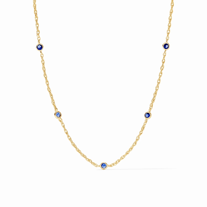 Celeste Delicate Station Necklace in Sapphire Blue