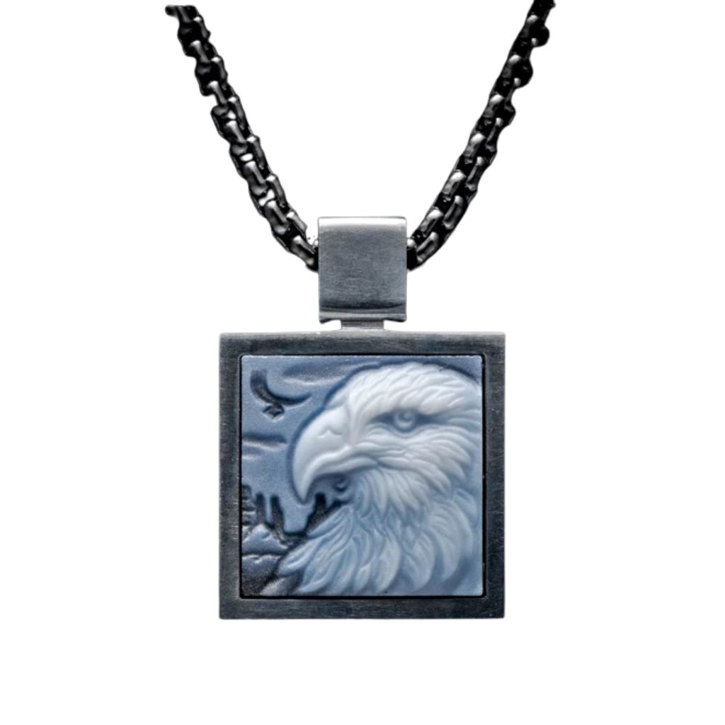 WILLIAM HENRY Carved Agate Eagle Pendant