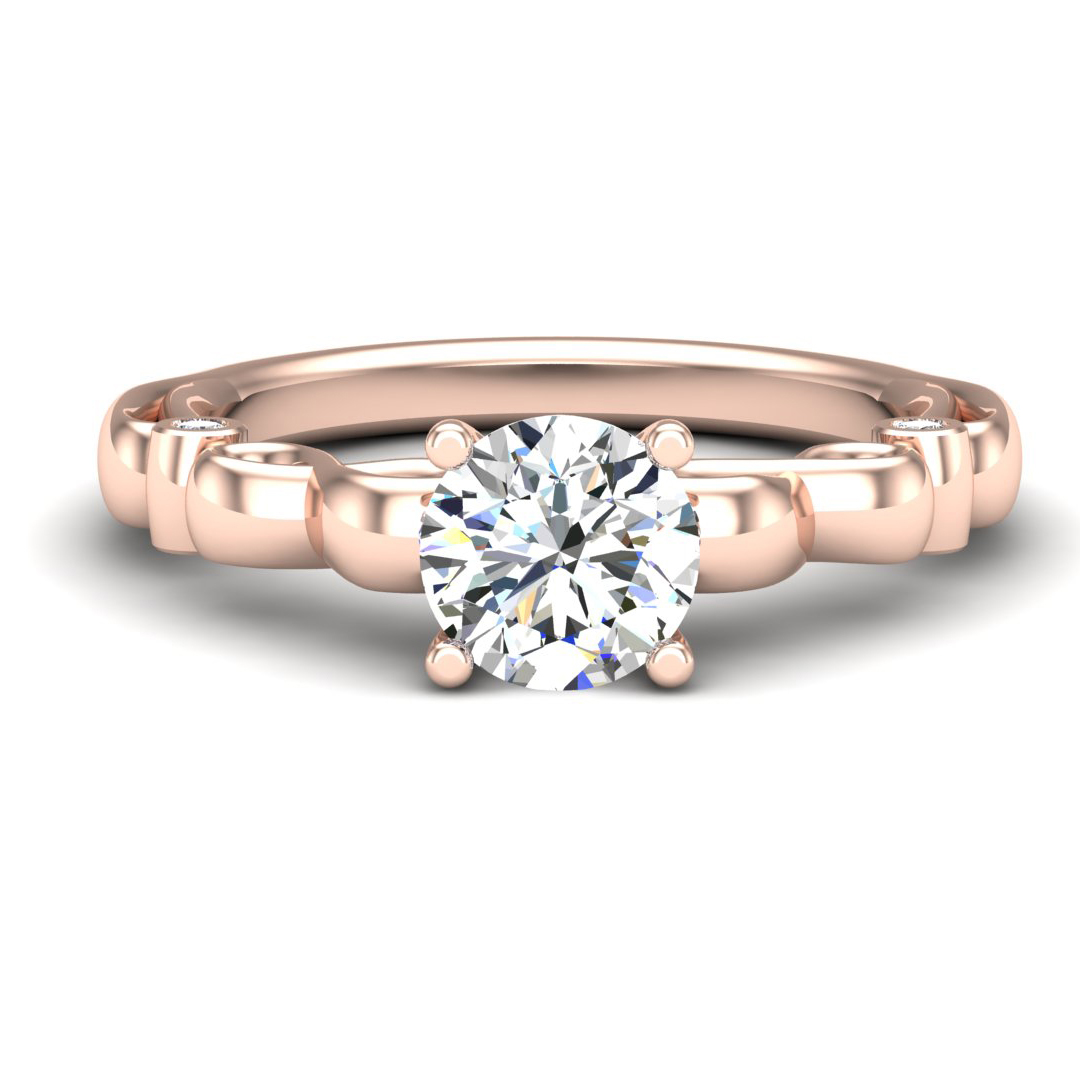 Diamond Accent Engagement Ring with Pave Bridge & Prongs 18K Rose Gold / Bubble / Round Prongs