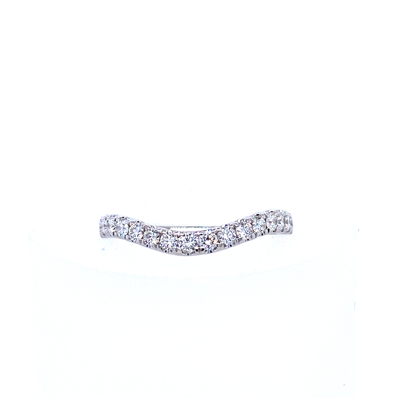 14 KARAT WHITE GOLD CURVED PRONG SET DIAMOND ANNIVERSARY RING SIZE 6.5 WITH 17=0.50TW ROUND G COLOR VS2 CLARITY DIAMONDS