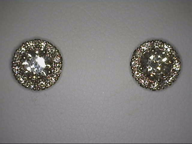 14 KARAT WHITE GOLD CLUSTER DIAMOND EARRINGS WITH 2=0.50TW ROUND DIAMONDS AND 24=0.25TW ROUND G-H-I COLOR SI3-I1 CLARITY DIAMONDS   (1.36 GRAMS)