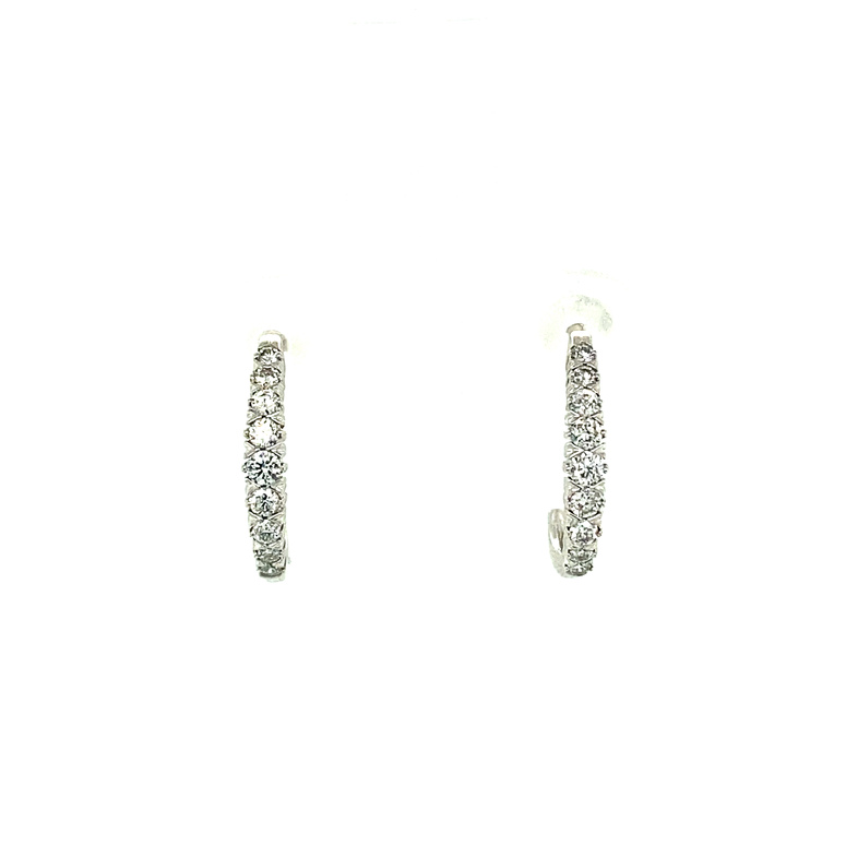 14 KARAT WHITE GOLD HALF HOOP DIAMOND EARRINGS WITH 18=0.28TW ROUND G-H COLOR SI1-SI2 CLARITY DIAMONDS