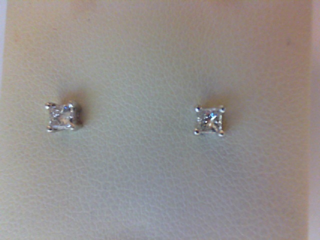 14 KARAT WHITE GOLD B QUALITY STUD DIAMOND EARRINGS WITH 2=0.27TW PRINCESS G-H COLOR I1 CLARITY DIAMONDS