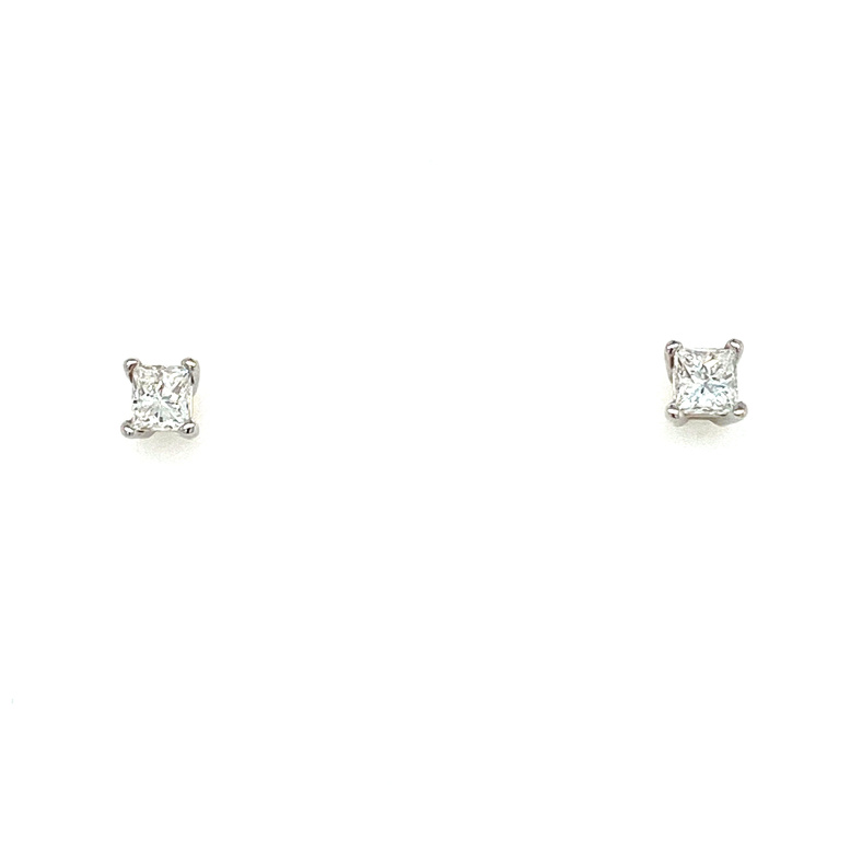 14 KARAT WHITE GOLD STUD DIAMOND EARRINGS WITH 2=0.30TW PRINCESS G-H COLOR I1 CLARITY DIAMONDS