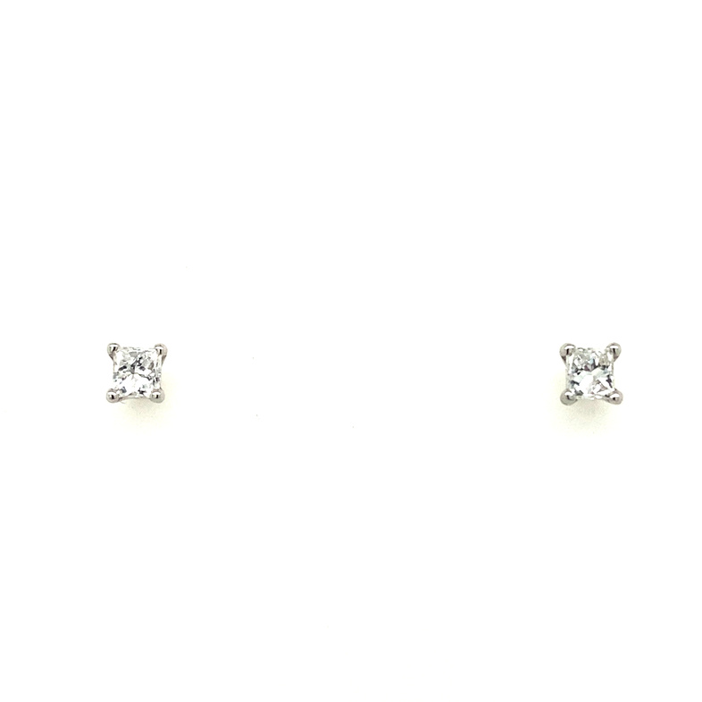 14 KARAT WHITE GOLD B QUALITY STUD DIAMOND EARRINGS WITH 2=0.27TW PRINCESS G-H COLOR I1 CLARITY DIAMONDS