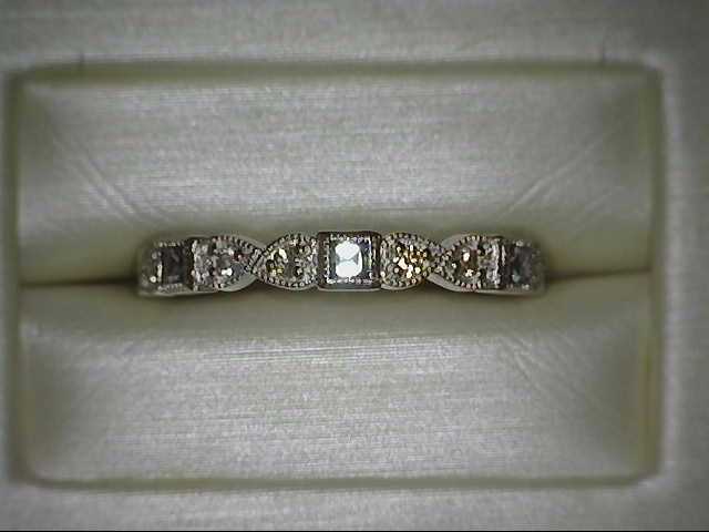 10K WHITE GOLD STACKABLE RING SIZE 7 WITH 3=0.17TW PRINCESS AQUAS AND 6=0.10TW ROUND H-I I1 DIAMONDS   (1.41 GRAMS)