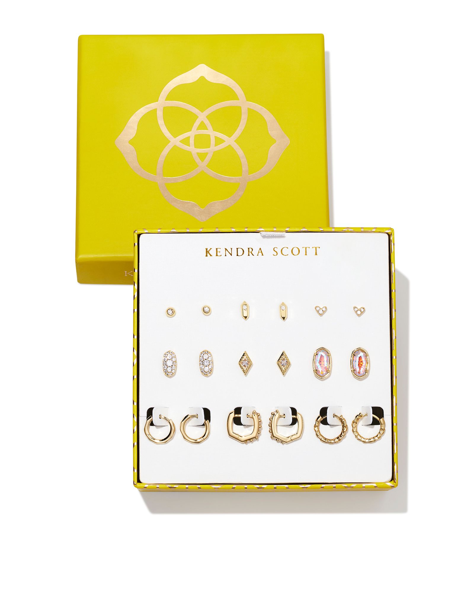 KENDRA SCOTT GOLD PLATED DICHROIC GLASS GIFT SET OF 9 EARRINGS