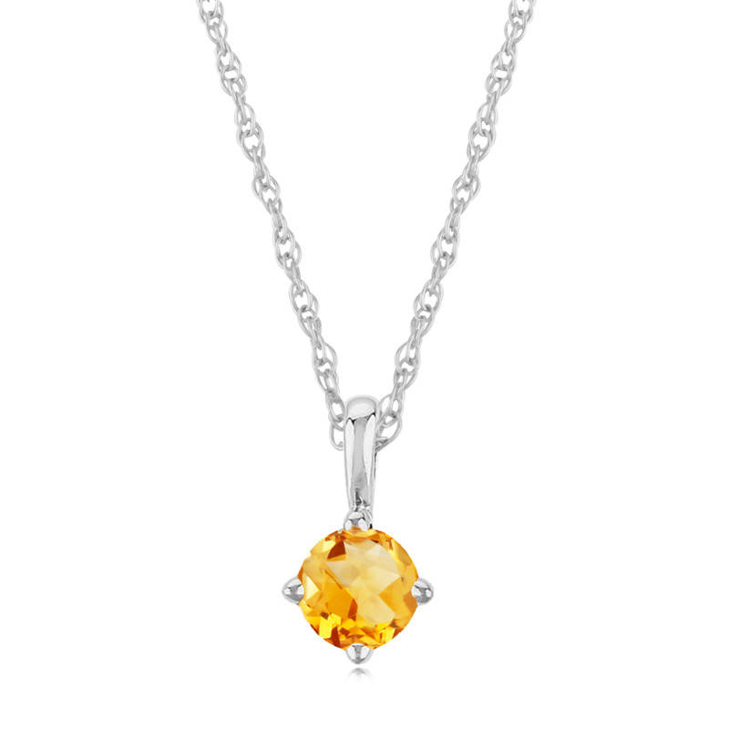 14K WHITE GOLD SOLITAIRE PENDANT WITH ONE 4.00MM ROUND CITRINE 18