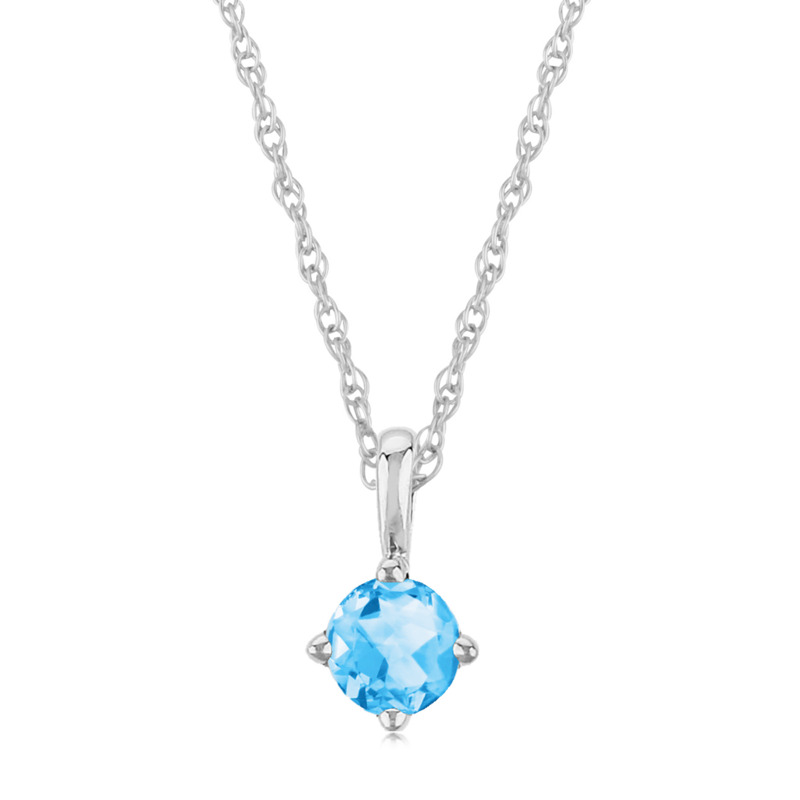 14K WHITE GOLD SOLITAIRE PENDANT WITH ONE 4.00MM ROUND BLUE TOPAZ 18