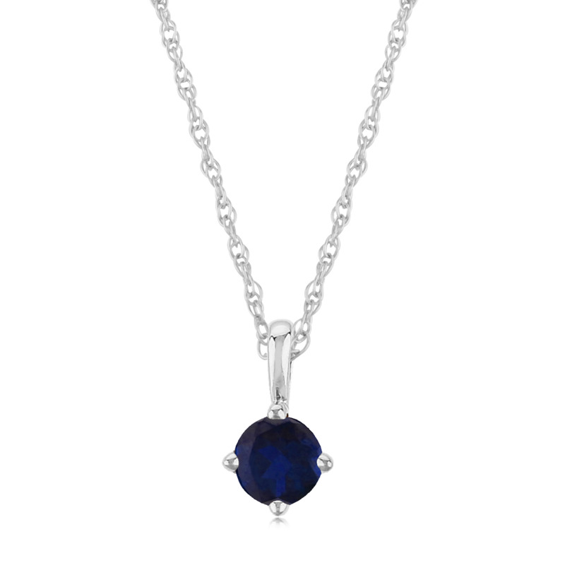 14K WHITE GOLD SOLITAIRE PENDANT WITH ONE 4.00MM ROUND BLUE SAPPHIRE 18