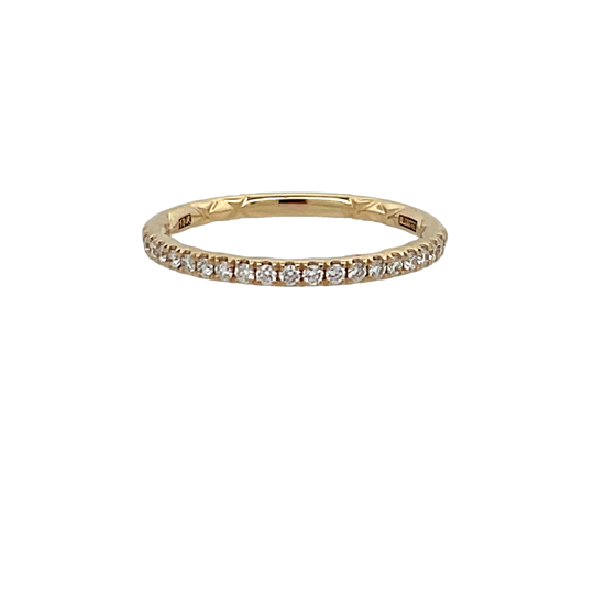 18K YELLOW GOLD PAVE' DIAMOND WEDDING BAND SIZE 6.5 WITH 21=0.21TW ROUND G VS2 DIAMONDS   (1.73 GRAMS)